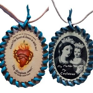 VINTAGE 1936 Scapular MOTHER / SACRED HEART Reversible Pendant NECKLACE